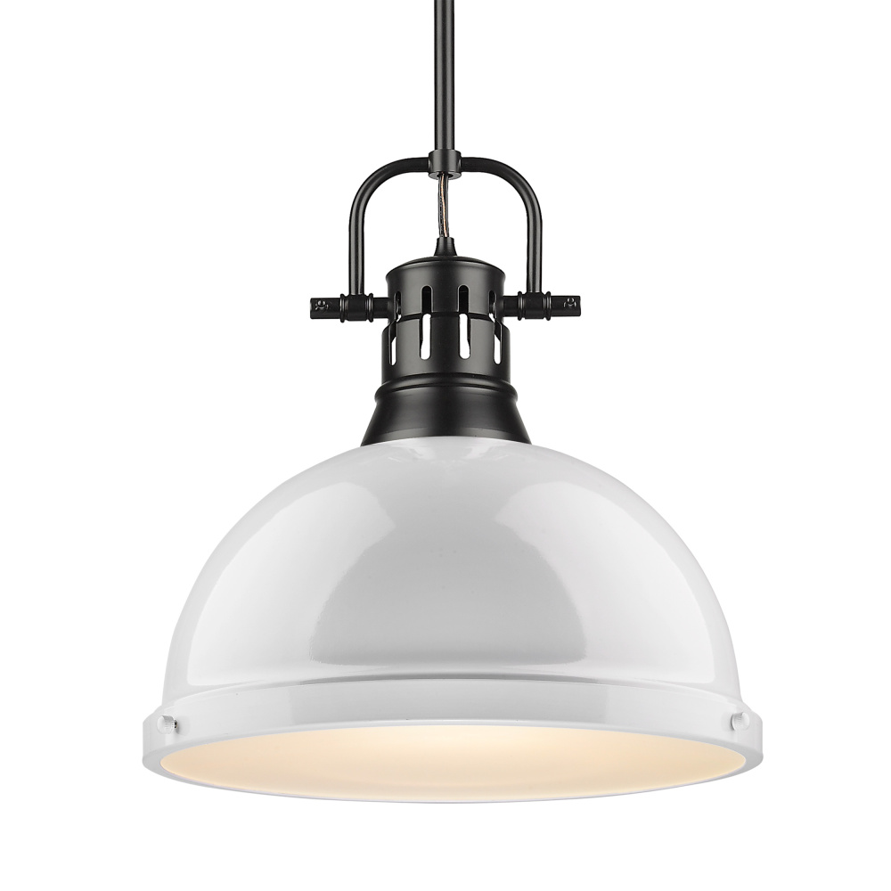 Yep by Golden Lighting Duncan 1-light 14in Rod Hung Pendant in Matte Black and White shade